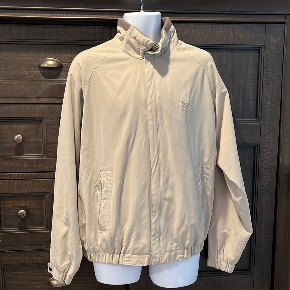 IZOD Men’s casual zip up windbreaker jacket sz L tan full zip jacket EUC